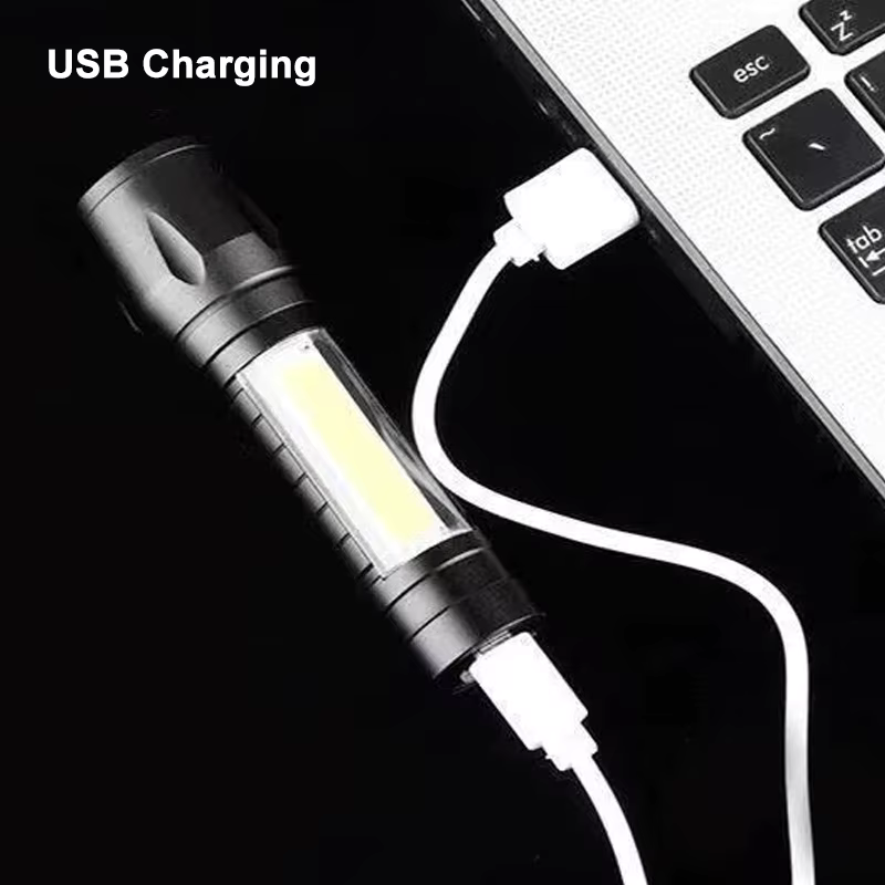 Easy to charge flash light, USB C charging, Bright light, Computer charging. Black. 